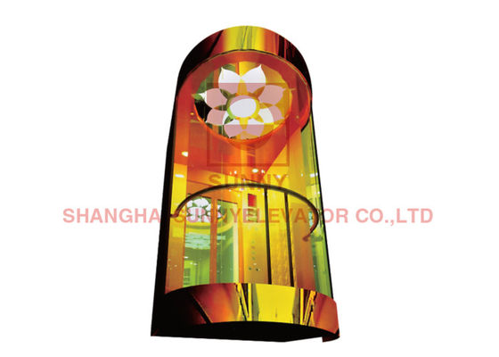 Elevador panorámico de iluminación de acrílico de la decoración VVVF del espejo del oro del titanio
