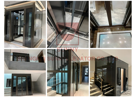 Apartamento residencial Sala de máquinas menos o MR ascensor de pasajeros con vidrio templado o acero inoxidable